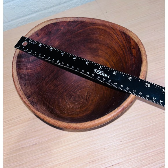 Vintage MCM Heavy Teak Bowl Unique Rounded Deep - Picture 7 of 9